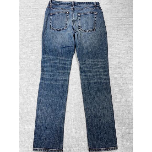 Eileen Fisher Ripped Blue Jeans Organic Cotton Mid-Rise Straight Whiskering Sz 0 - Picture 3 of 13